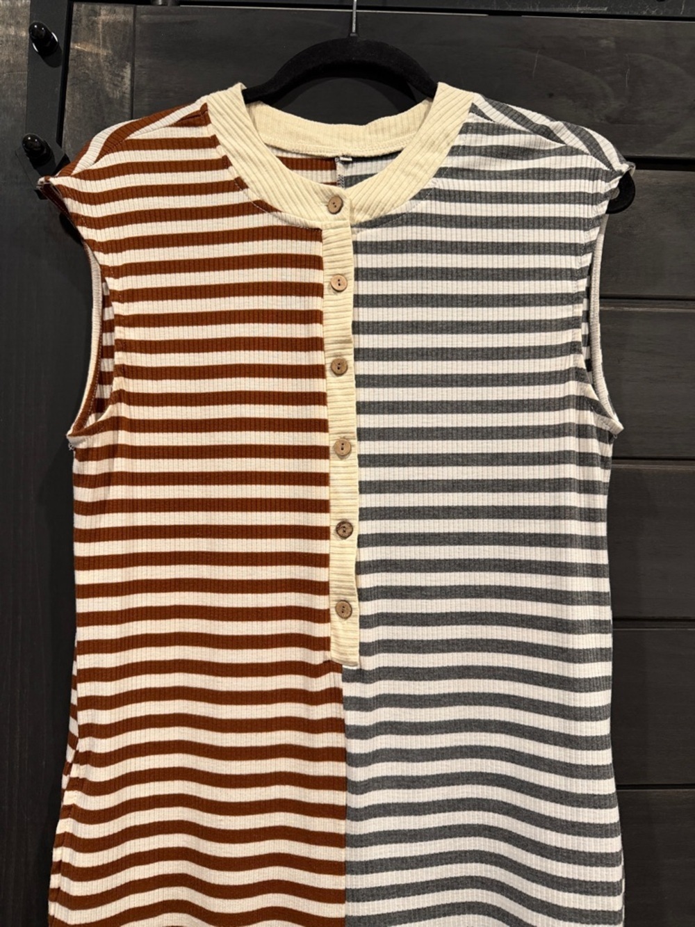 Two-Tone Striped Sleeveless Maxi Dress - Brown & Gray - Picture 2 of 8